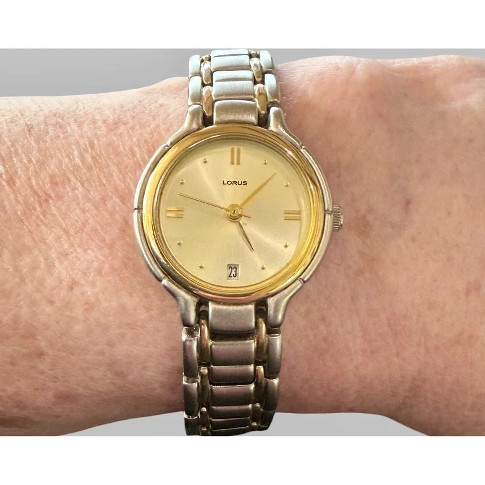 Lorus Women's Two Tone Quartz Watch Gold Dial Date Stainless Steel Bracelet